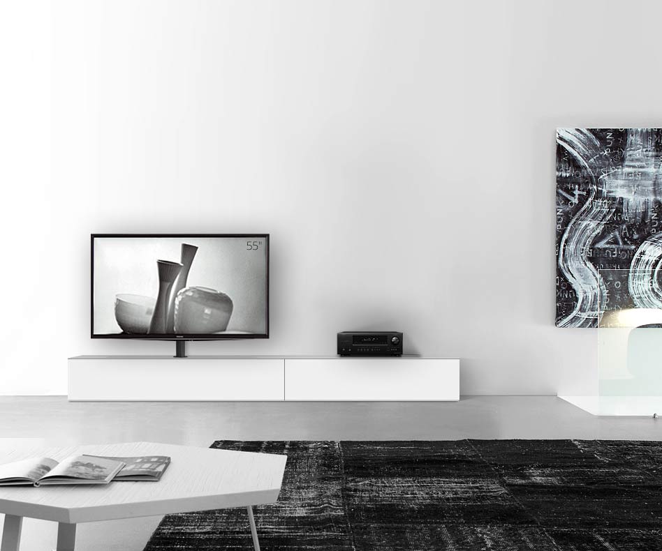 Design lowboard configurator met TV-beugel basisbreedte 270 33,5 45 links mat wit