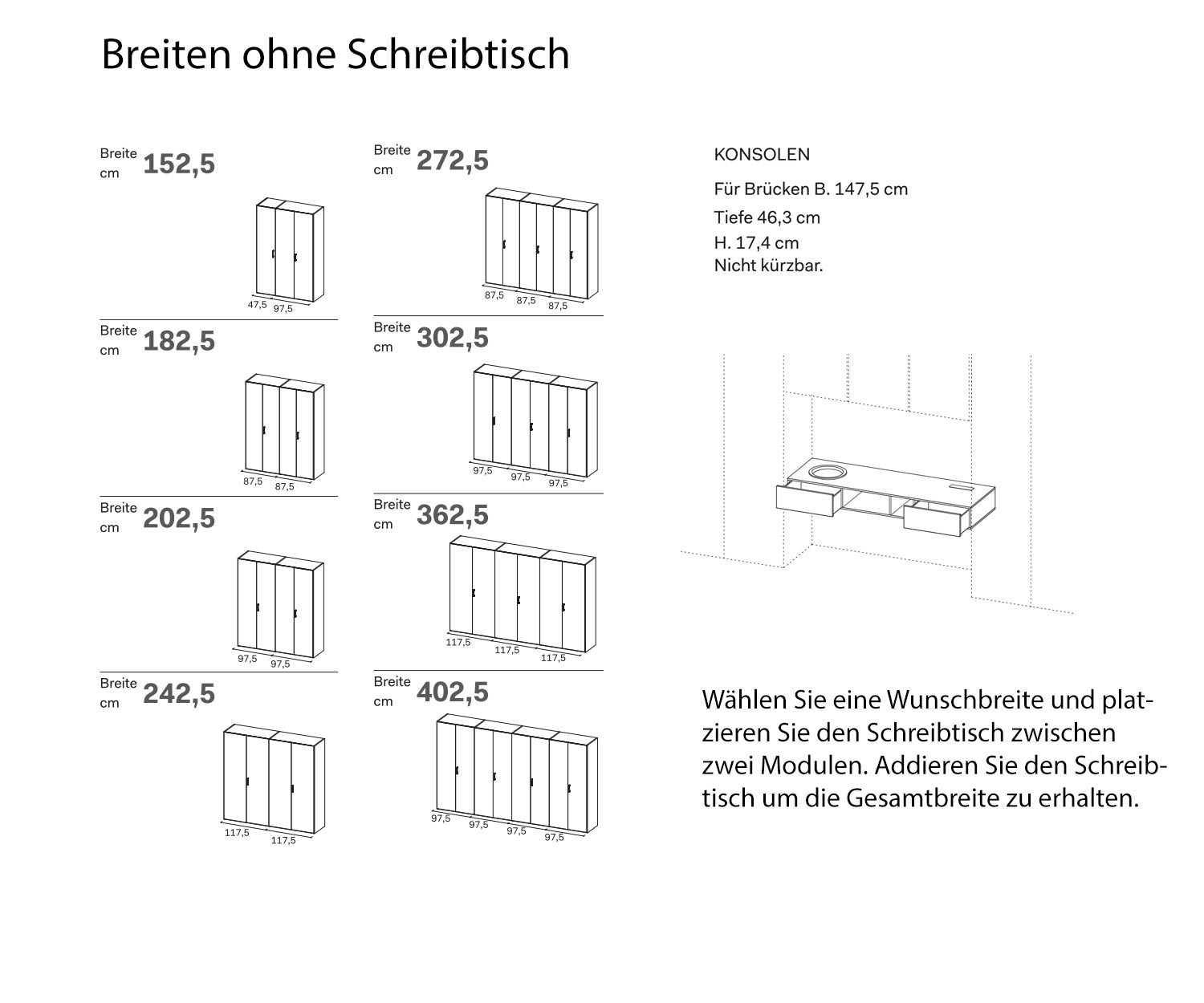 Kledingkast met bureau Totale breedte Schets Afmetingen Maten Kledingkast met bureau Totale breedte Schets Afmetingen Maten