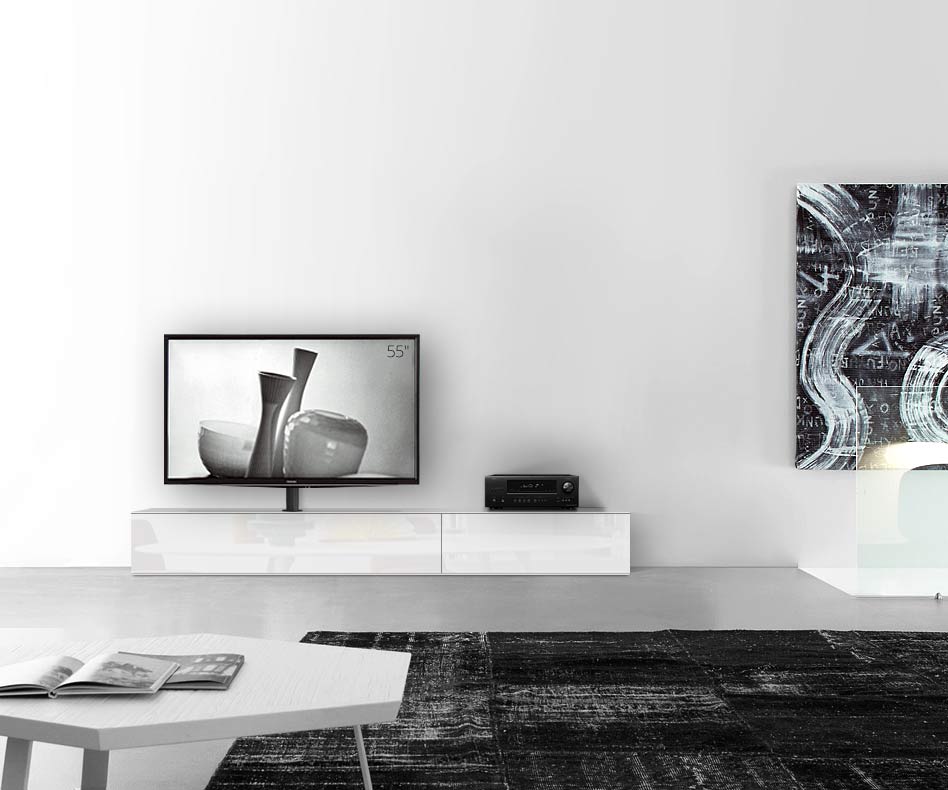 Design lowboard configurator met TV-houder basisbreedte 240 33,5 45 links glanzend wit
