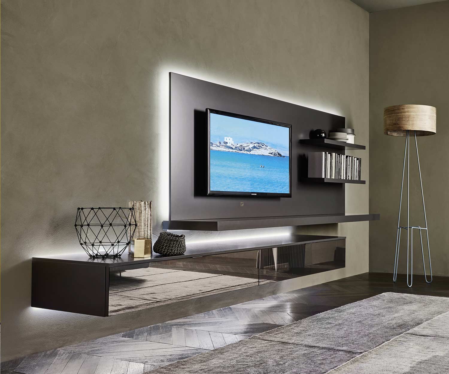 Exclusief Livitalia TV-design wandpaneel in donkergrijs mat