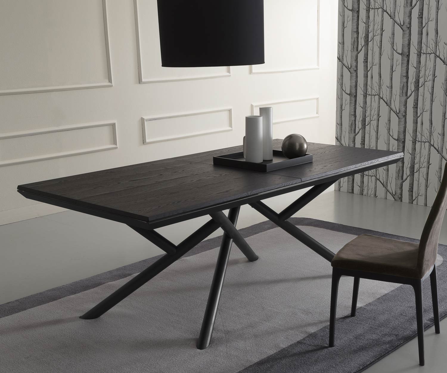 Table de salle à manger design exclusive Placage chêne carbone noir joliment foncé