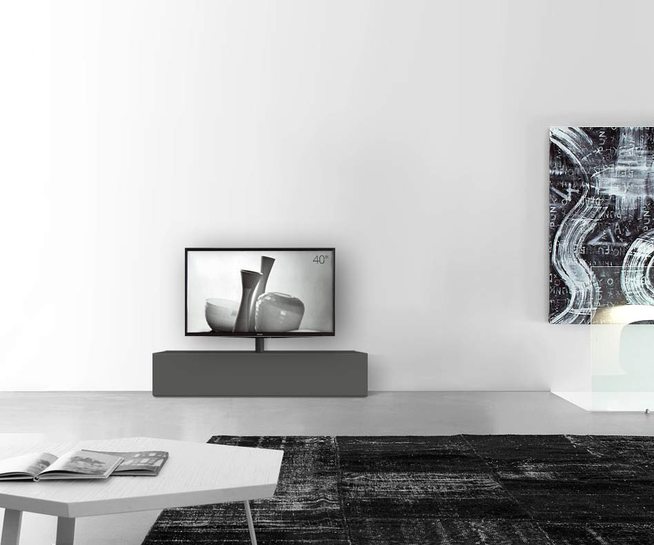 Table basse design Configurateur avec support TV au sol Largeur 150 33,5 45 avec gris foncé mat