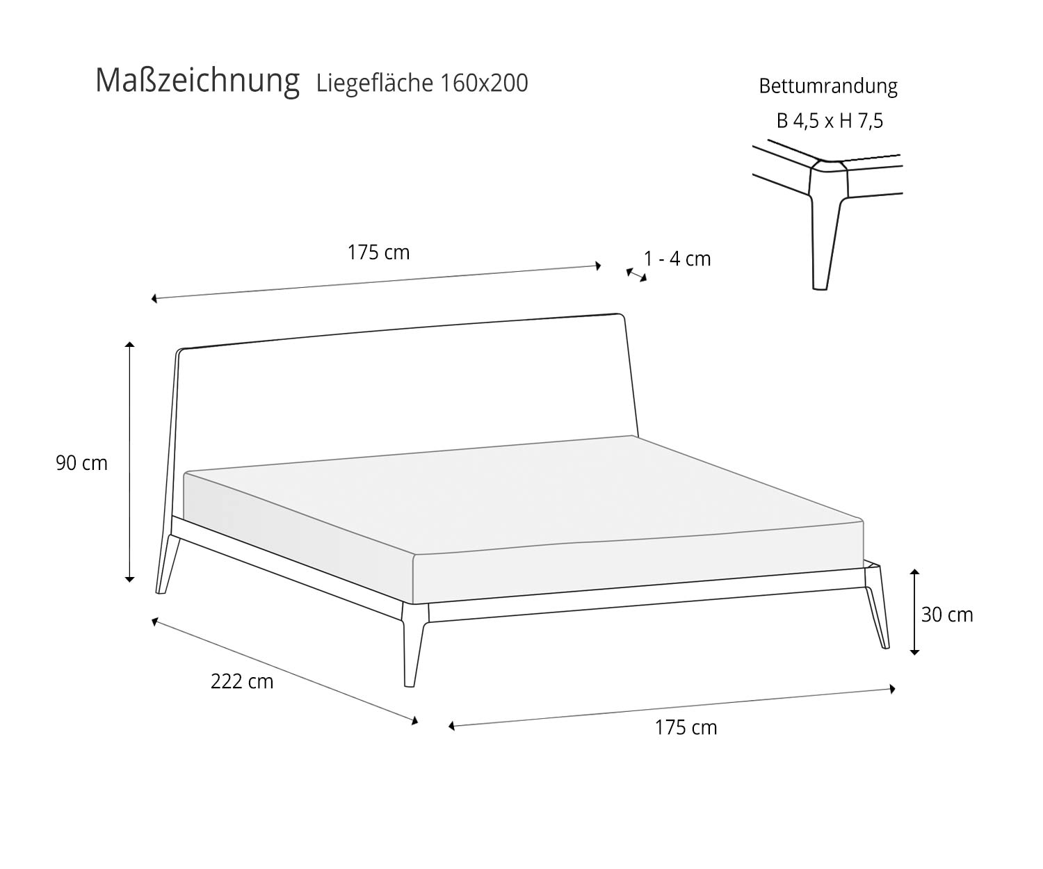 Novamobili Siri Design bed schets Afmetingen Ligoppervlak 160x200 Novamobili Siri Design bed schets Afmetingen Ligoppervlak 160x200