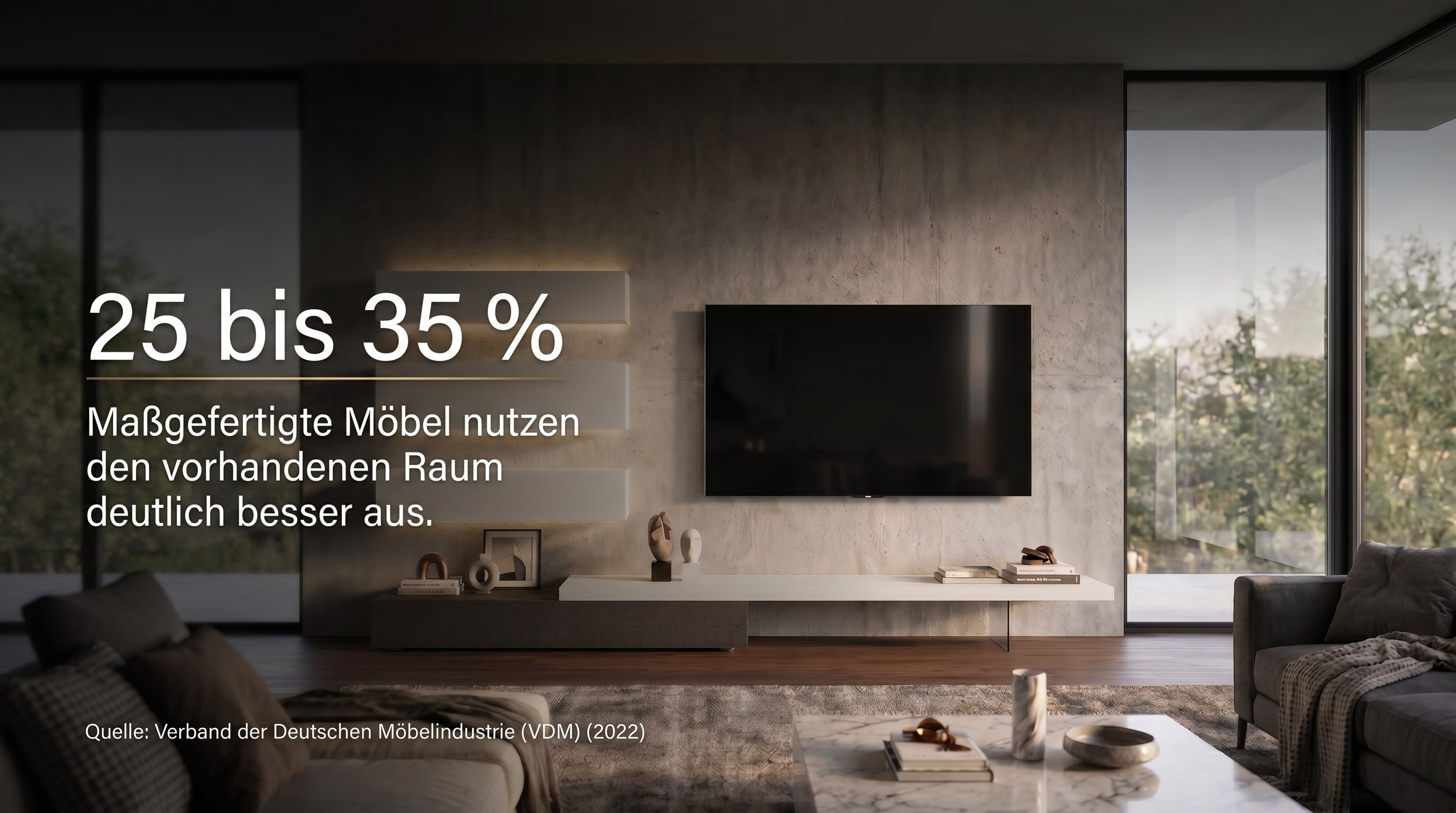 25 &agrave; 35 % &ndash; Les meubles sur mesure exploitent nettement mieux l'espace disponible.