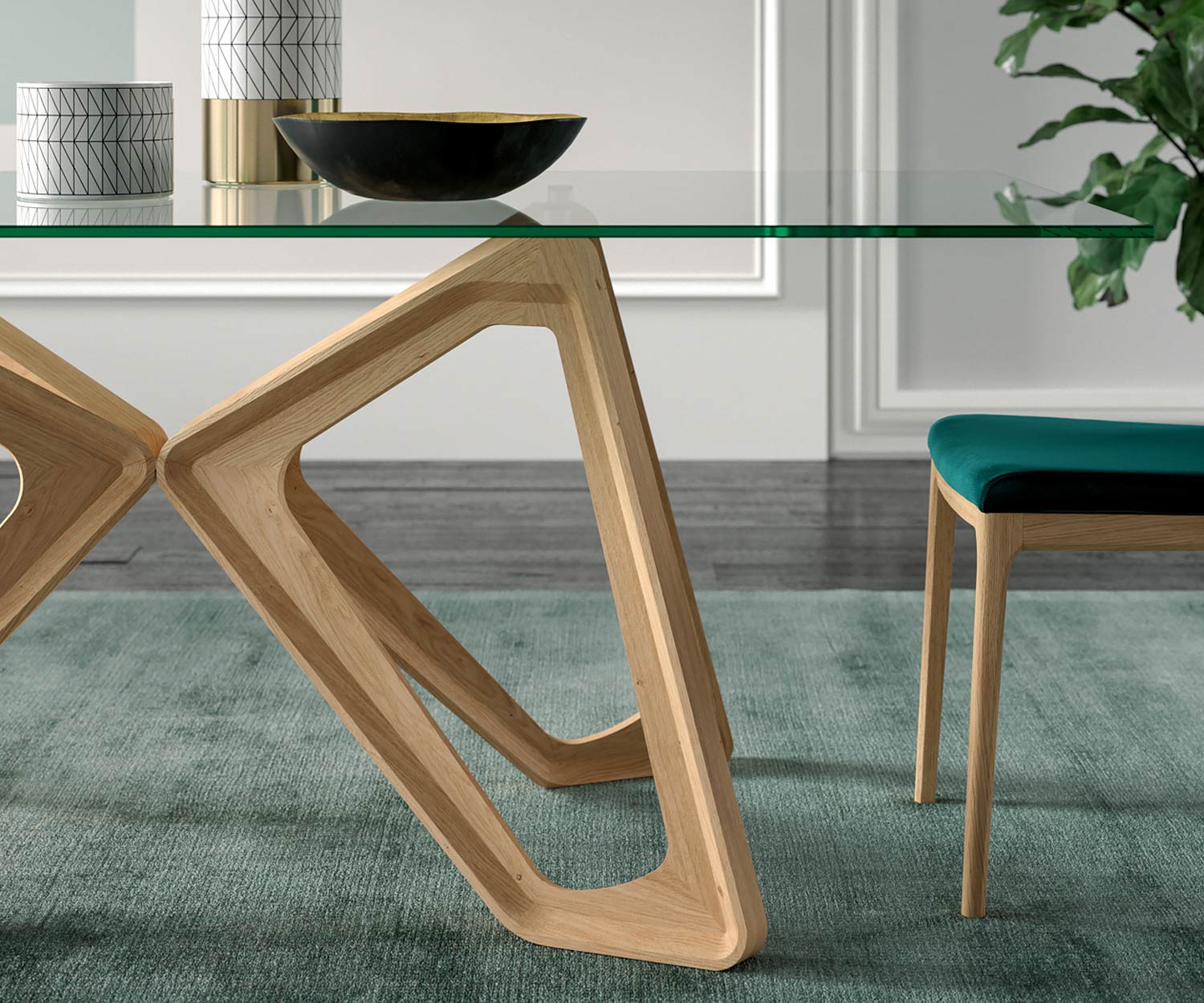 Moderne Papillon designtafel van glas Ozzio Detail Glazen blad Frame Massief onderstel Moderne Papillon designtafel van glas Ozzio Detail Glazen blad Frame Massief onderstel