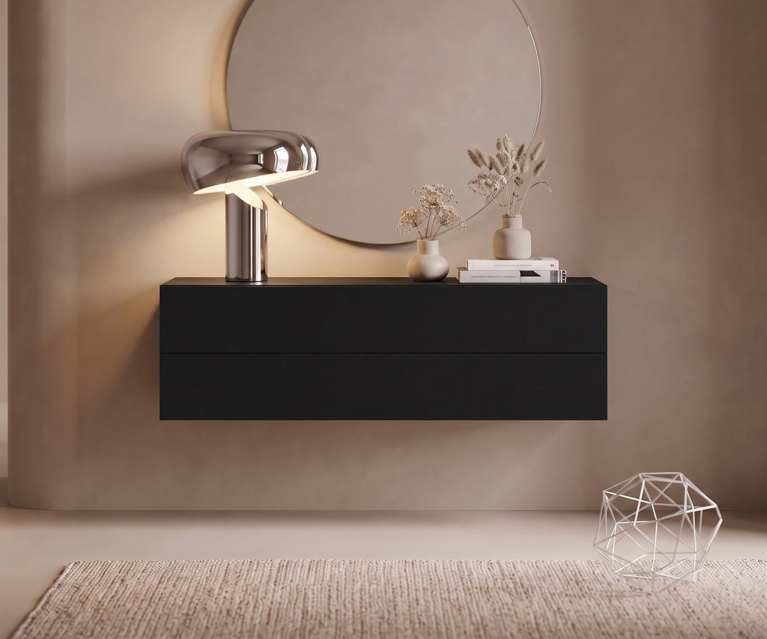 Commode Suspendue Noire Novamobili Easy Commode suspendue Easy de Novamobili en noir, buffet mural moderne pour l'entrée ou le salon au design minimaliste