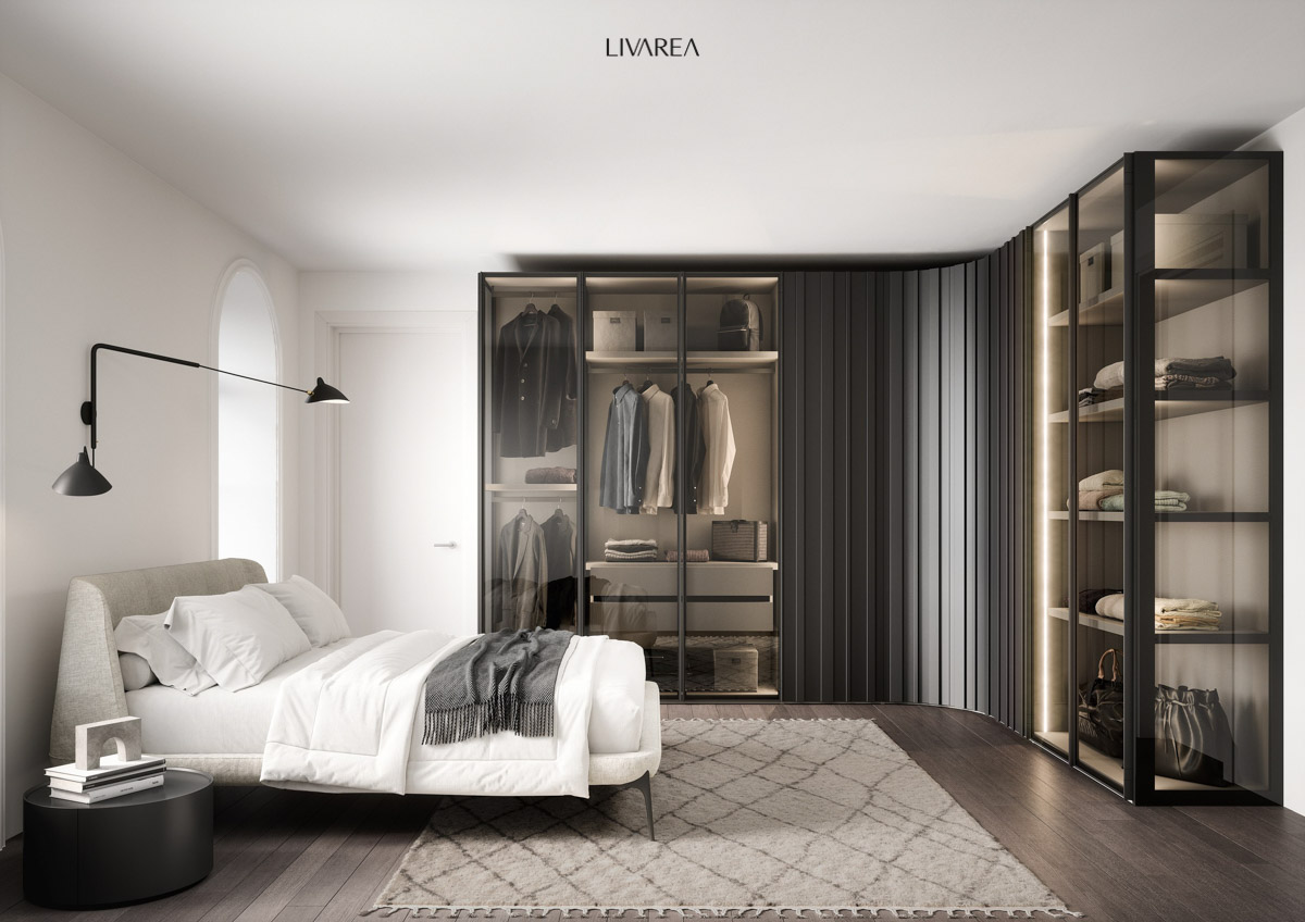 Luxe kleedkamer met glazen hoekkast Luxe kleedkamer met glazen hoekkast