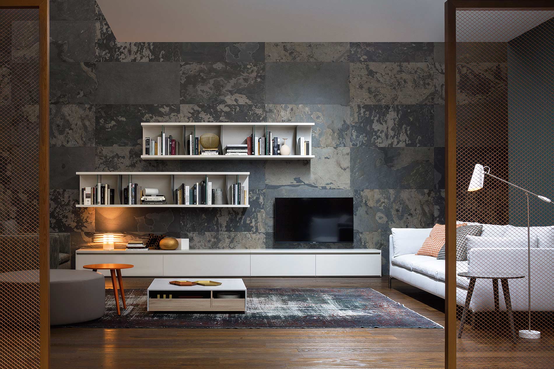 Salon de luxe avec TV Lowboard design