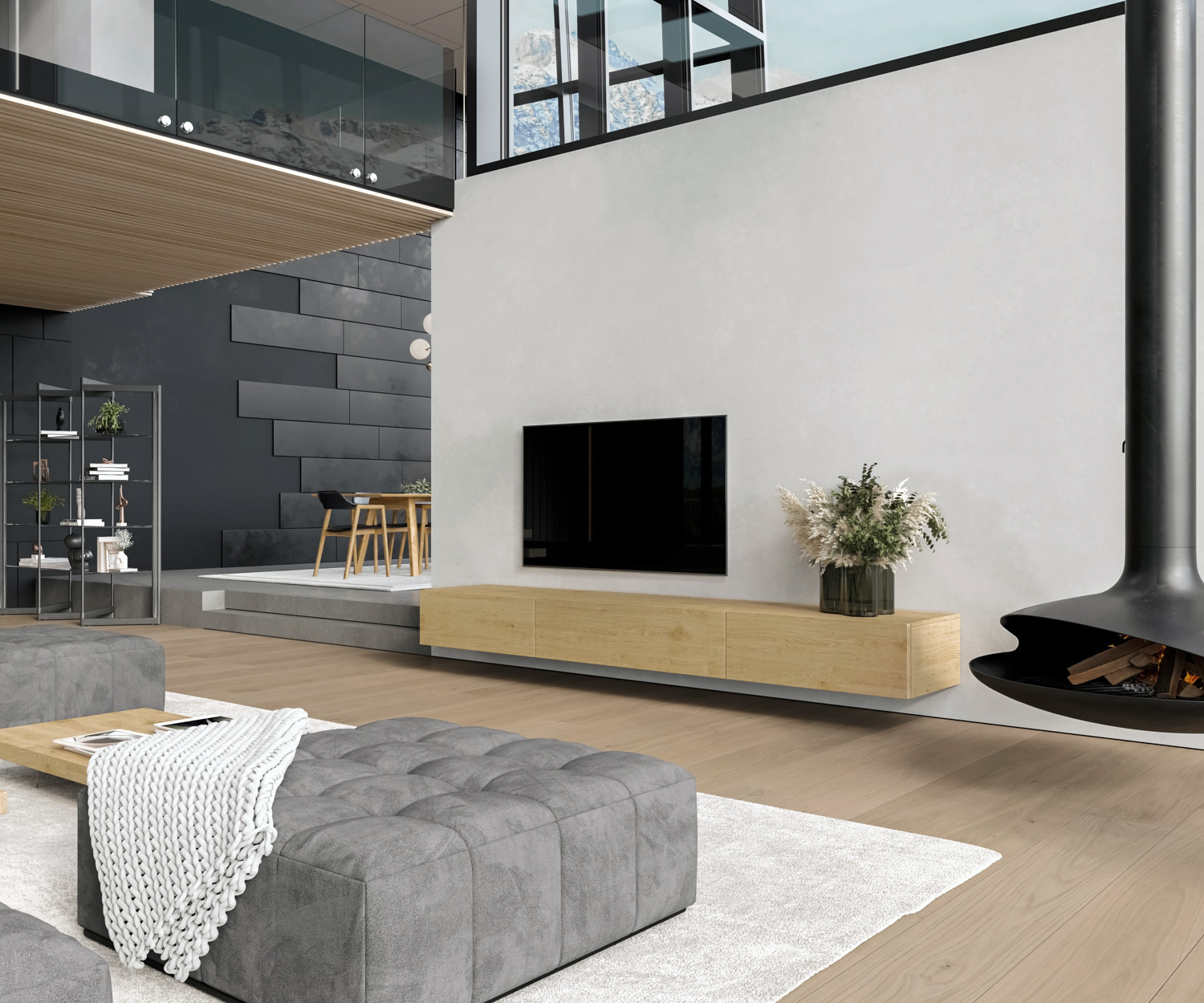 Modern TV-meubel natuurlijk eiken licht Scandinavisch