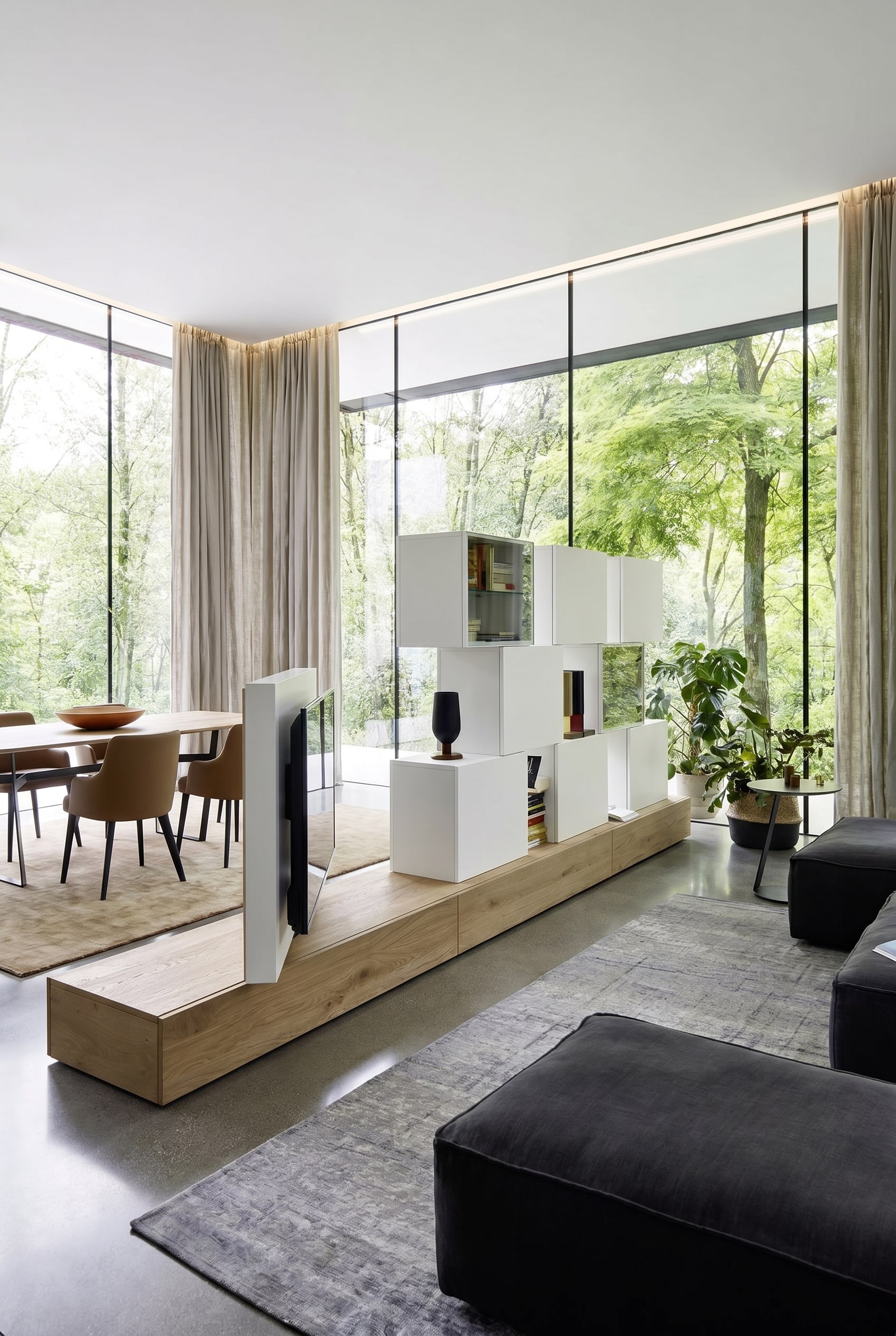 Meuble mural double face, servant d'élégant séparateur de pièce dans un plan ouvert Meuble mural double face, servant d'élégant séparateur de pièce dans un plan ouvert