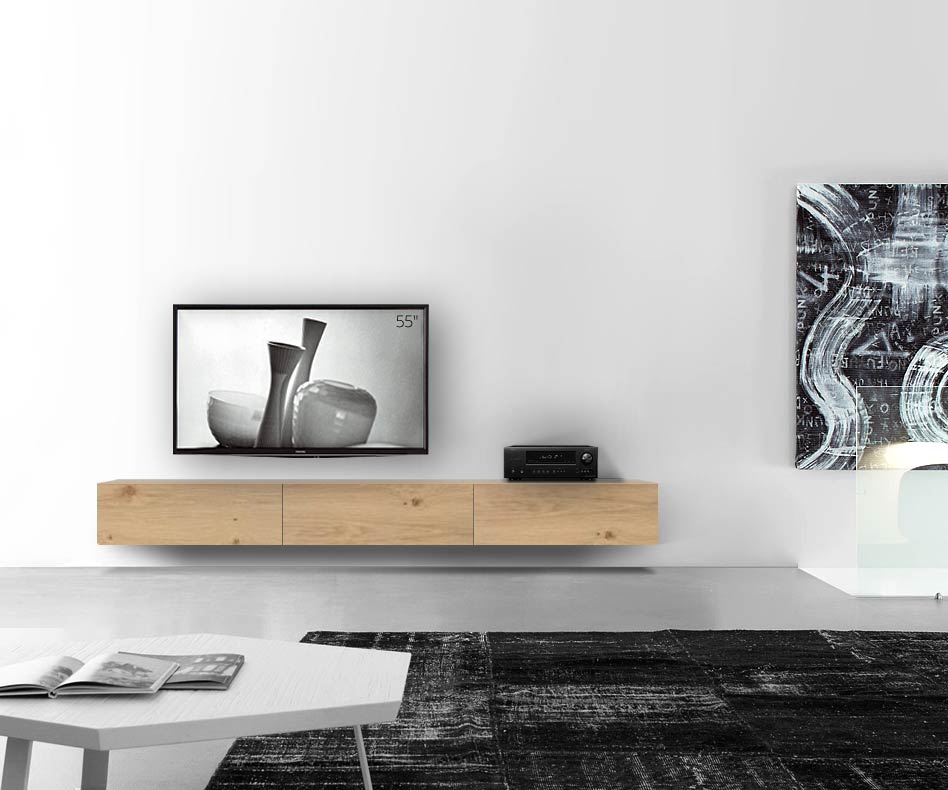 Livitalia Houten design lowboard configurator wand 270 cm 32 cm 56 cm licht eiken Livitalia Houten design lowboard configurator wand 270 cm 32 cm 56 cm licht eiken