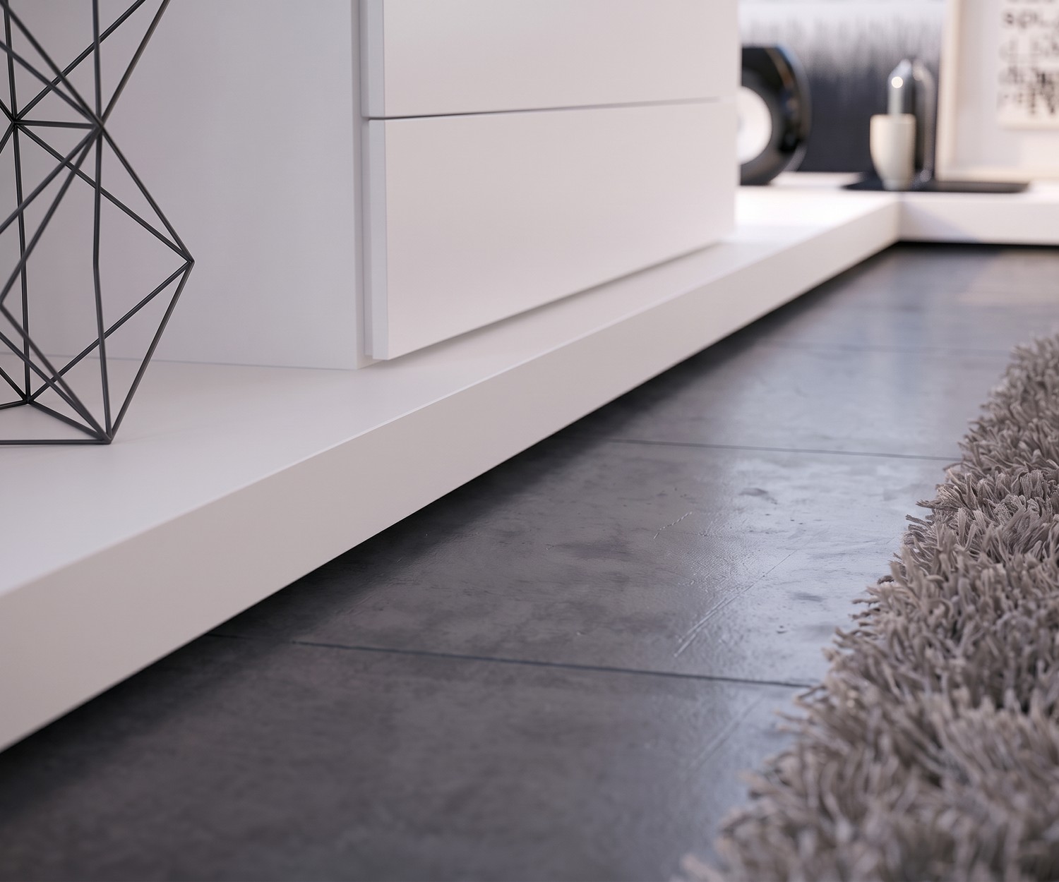 Socle TV moderne Livitalia EASY blanc, banc bas design pour meuble TV et rangement dans un salon élégant.