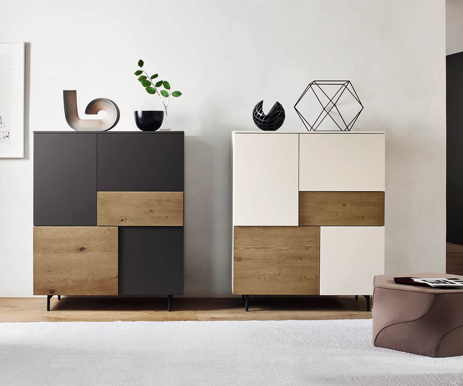Hoogwaardige Livitalia Design highboard Incontro in grijs en mat wit Hoogwaardige Livitalia Design highboard Incontro in grijs en mat wit