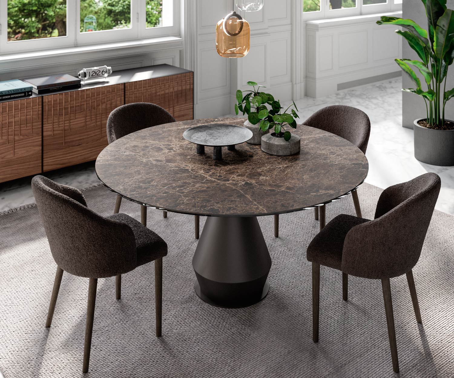 OzzioLycos T203 Table de salle à manger ronde design Chêne noir clair