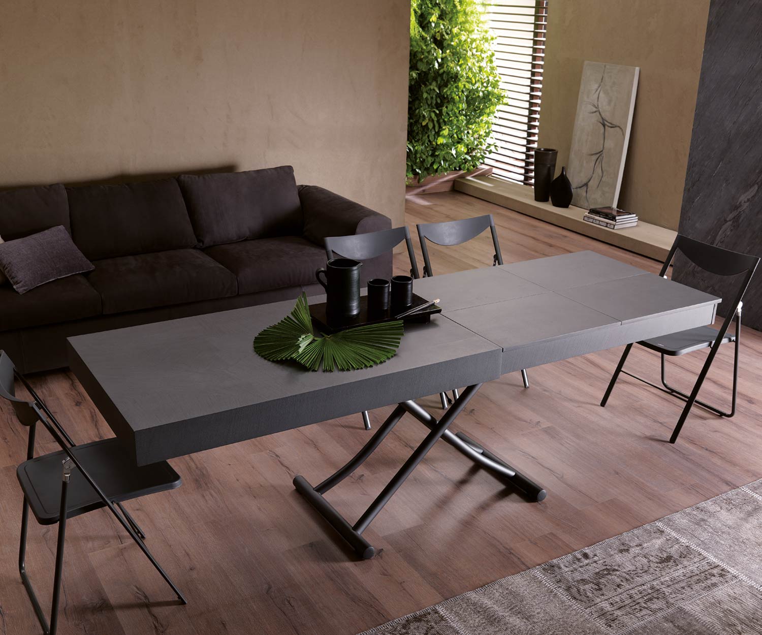 Ozzio Newood tafel T123 uitschuifbaar met betonnen tafelblad Ozzio Newood tafel T123 uitschuifbaar met betonnen tafelblad