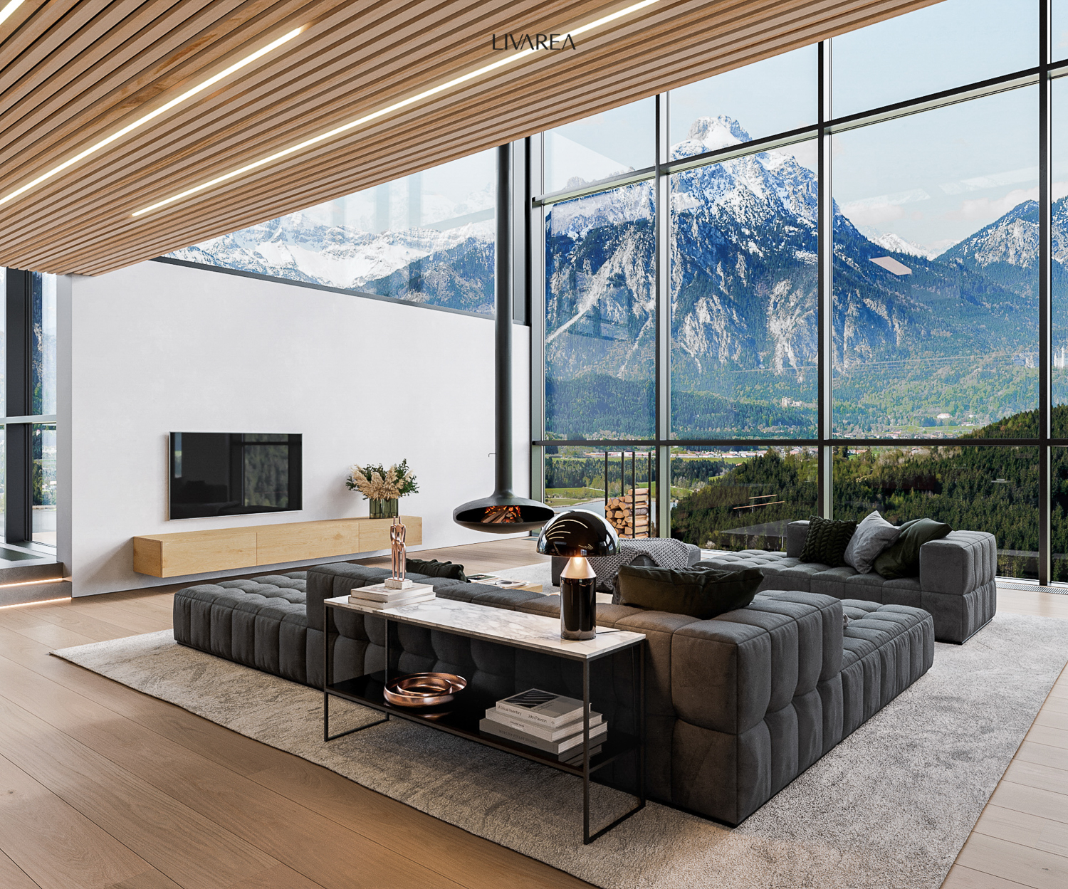 Moderne luxe villa met design woonkamer