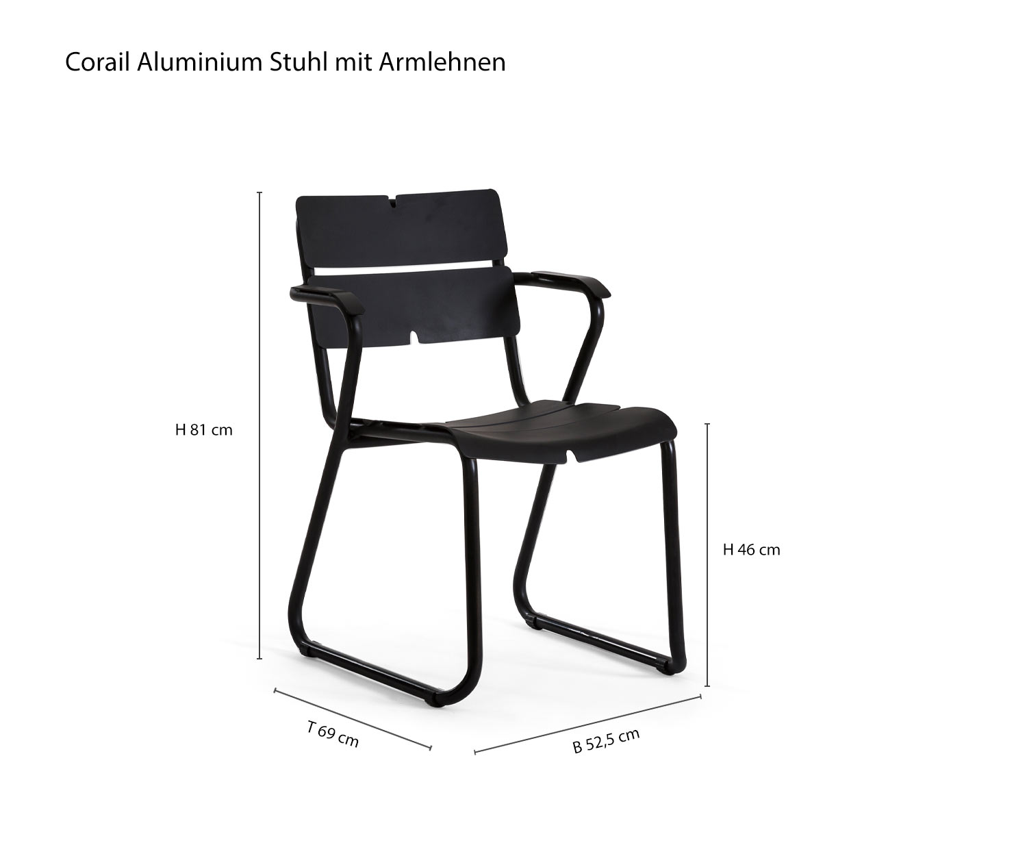 Corail Aluminium Accoudoirs Designer Chaise de Jardin Taille Mesures Dimension Esquisse
