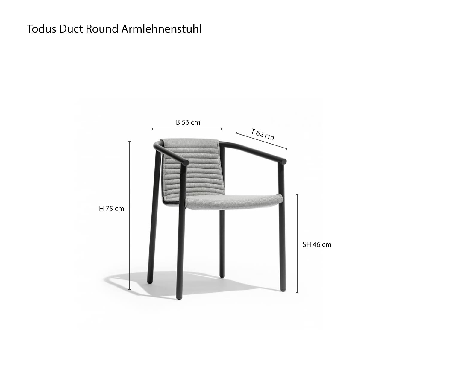 Schets afmetingen Duct Round Design tuinstoel Schets afmetingen Duct Round Design tuinstoel