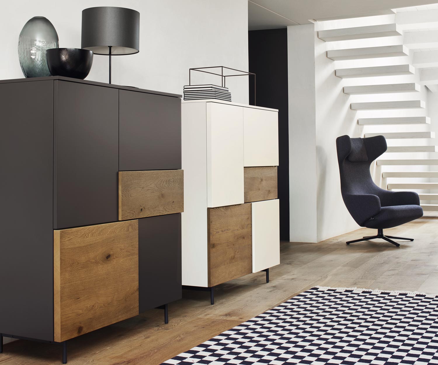 Modern Livitalia Design Highboard Incontro in wit mat en donkergrijs mat