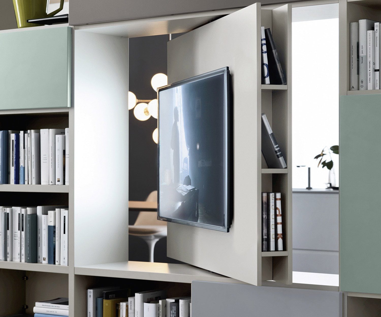 Bibliothèque design moderne C90 Étagère avec panneau TV pivotant Bibliothèque design moderne C90 Étagère avec panneau TV pivotant
