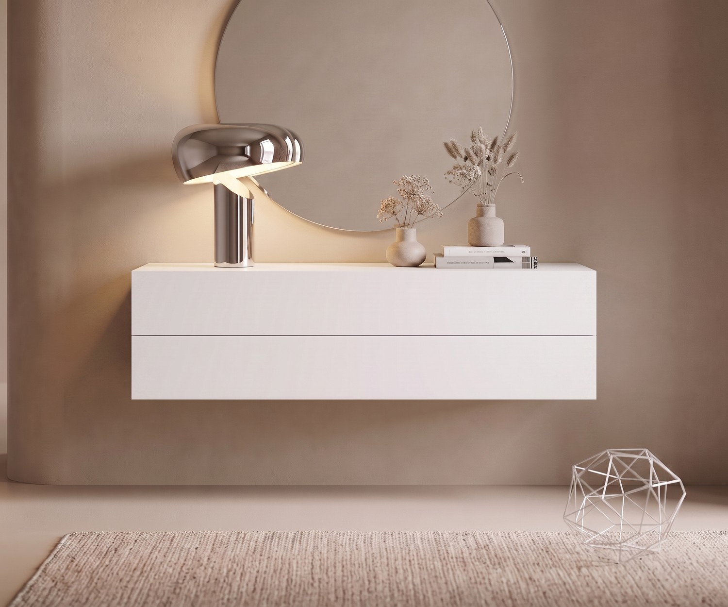 Commode suspendue blanche Novamobili Easy Commode suspendue Novamobili Easy en blanc pour la chambre. Commode flottante moderne à tiroirs dans un style minimaliste.
