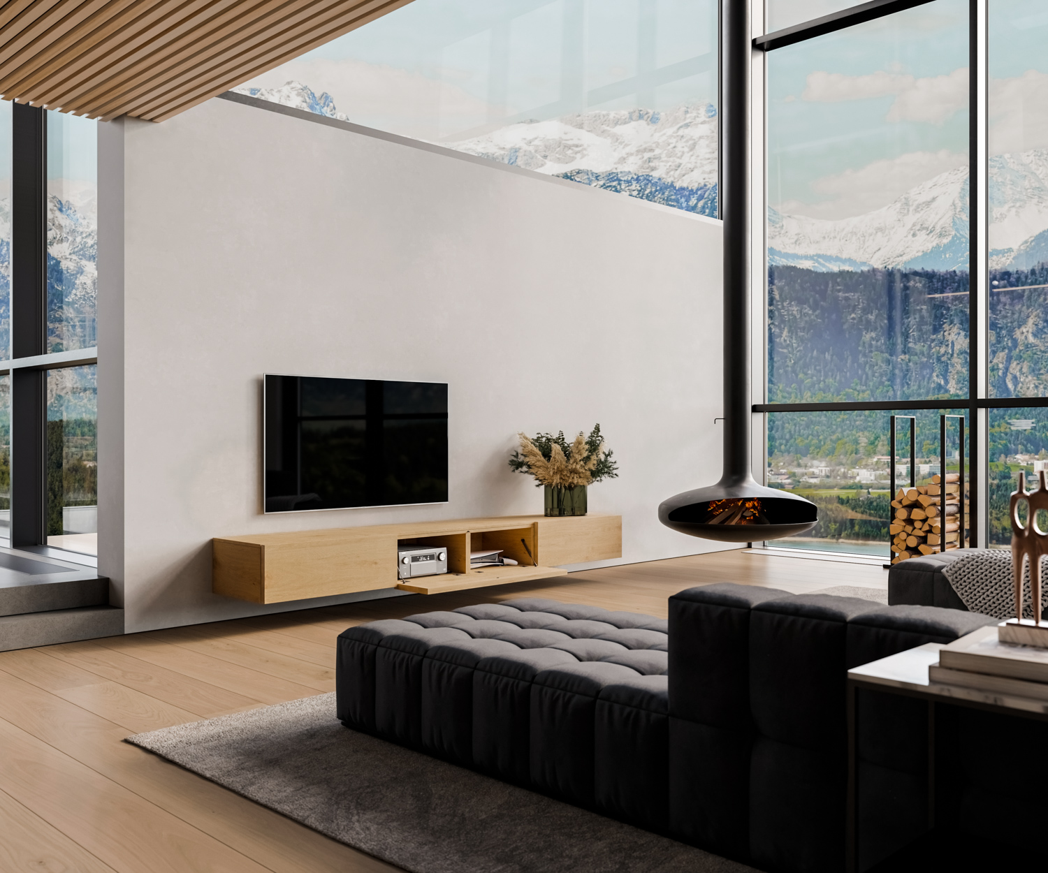 TV Lowboard mural avec portes abattantes sans poignées TV Lowboard mural avec portes abattantes sans poignées