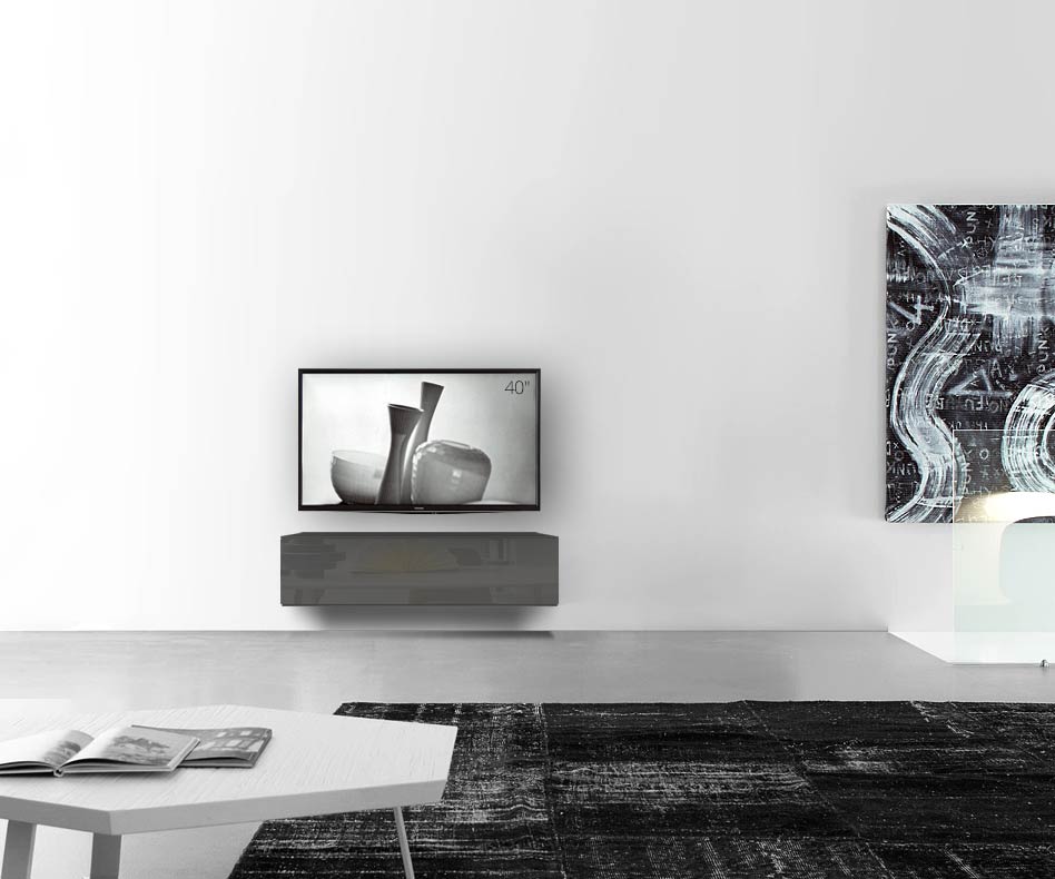 /Design Lowboard mur L120 H33 5 gris foncé brillant