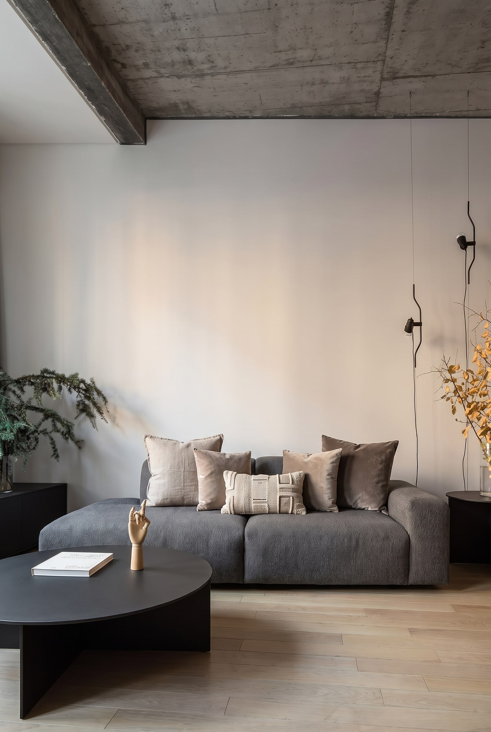 Prostoria Sofa Cloud mit raffiniert gestaffelten Sofakissen in verschiedenen Groessen und Formen