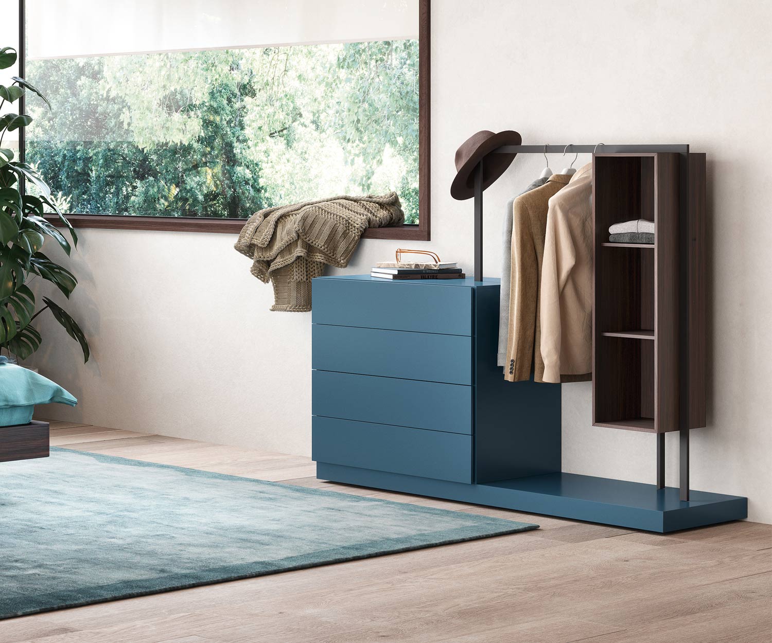 Novamobili Eenvoudige 4-design ladekast met kledingkast en open kastdeel