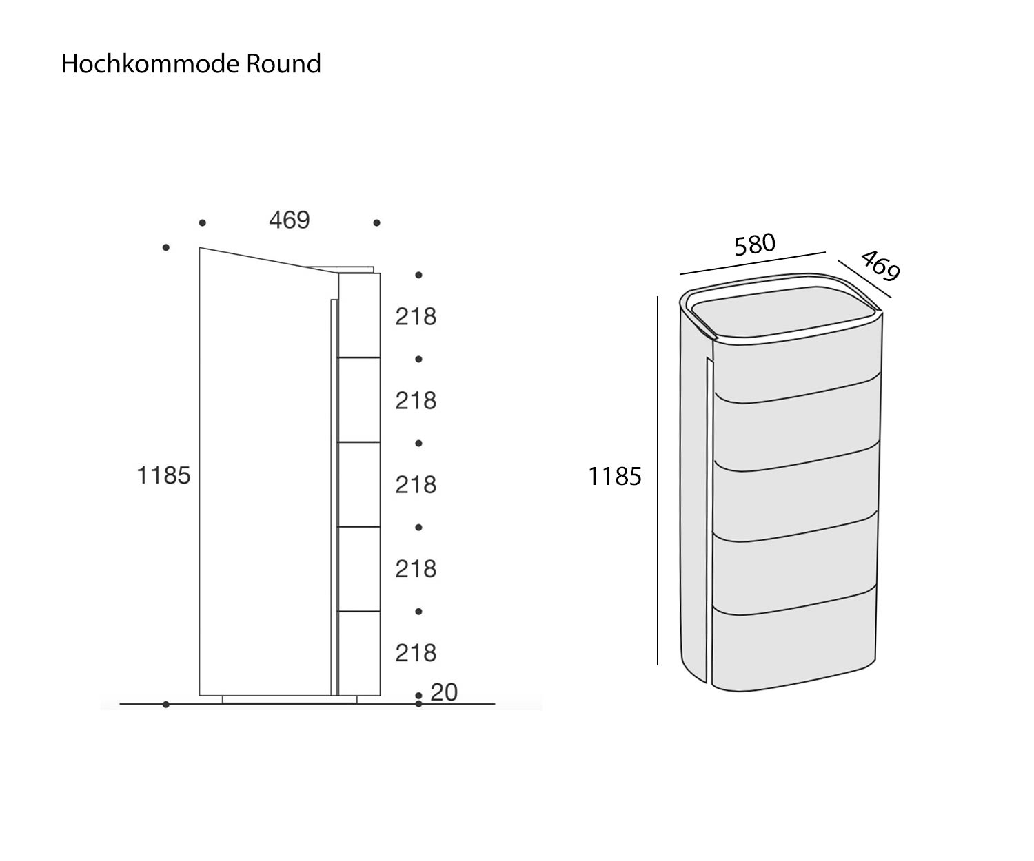 Livitalia Design hoge ladekast Rond Afmetingen Skzze Maten Livitalia Design hoge ladekast Rond Afmetingen Skzze Maten