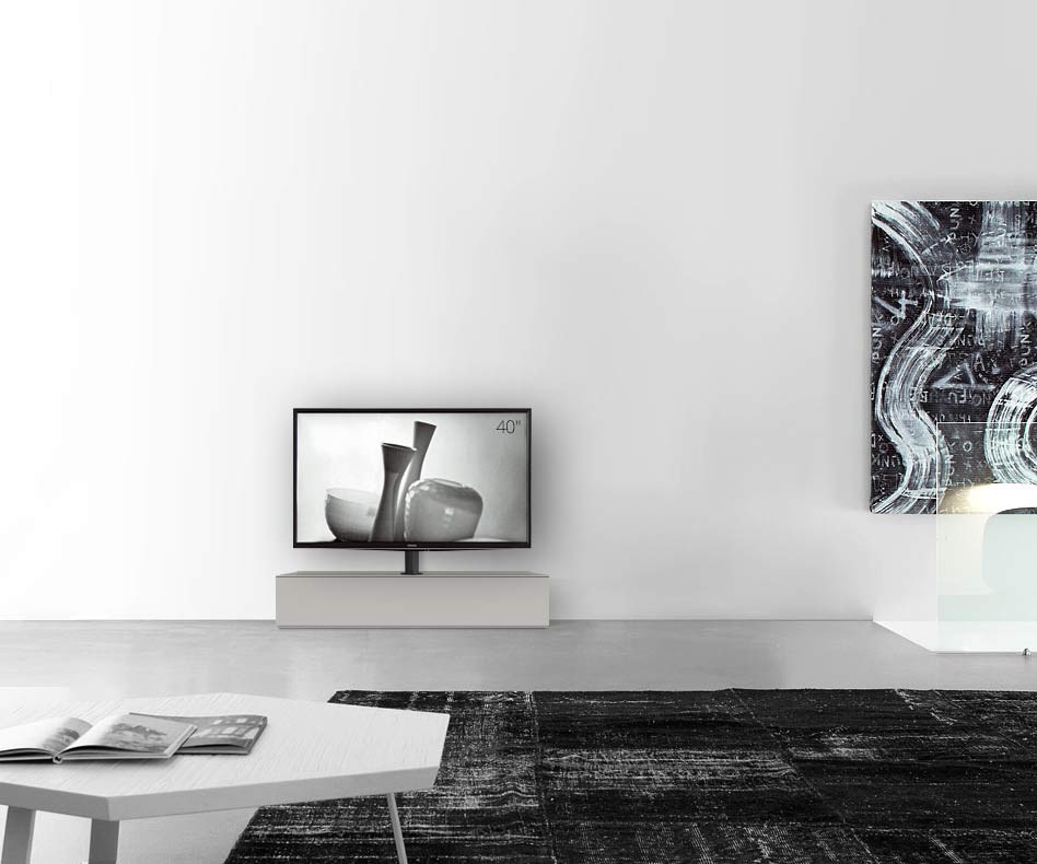 Design lowboard configurator met TV-bevestiging basisbreedte 120 25,5 54,6 midden mat lichtgrijs