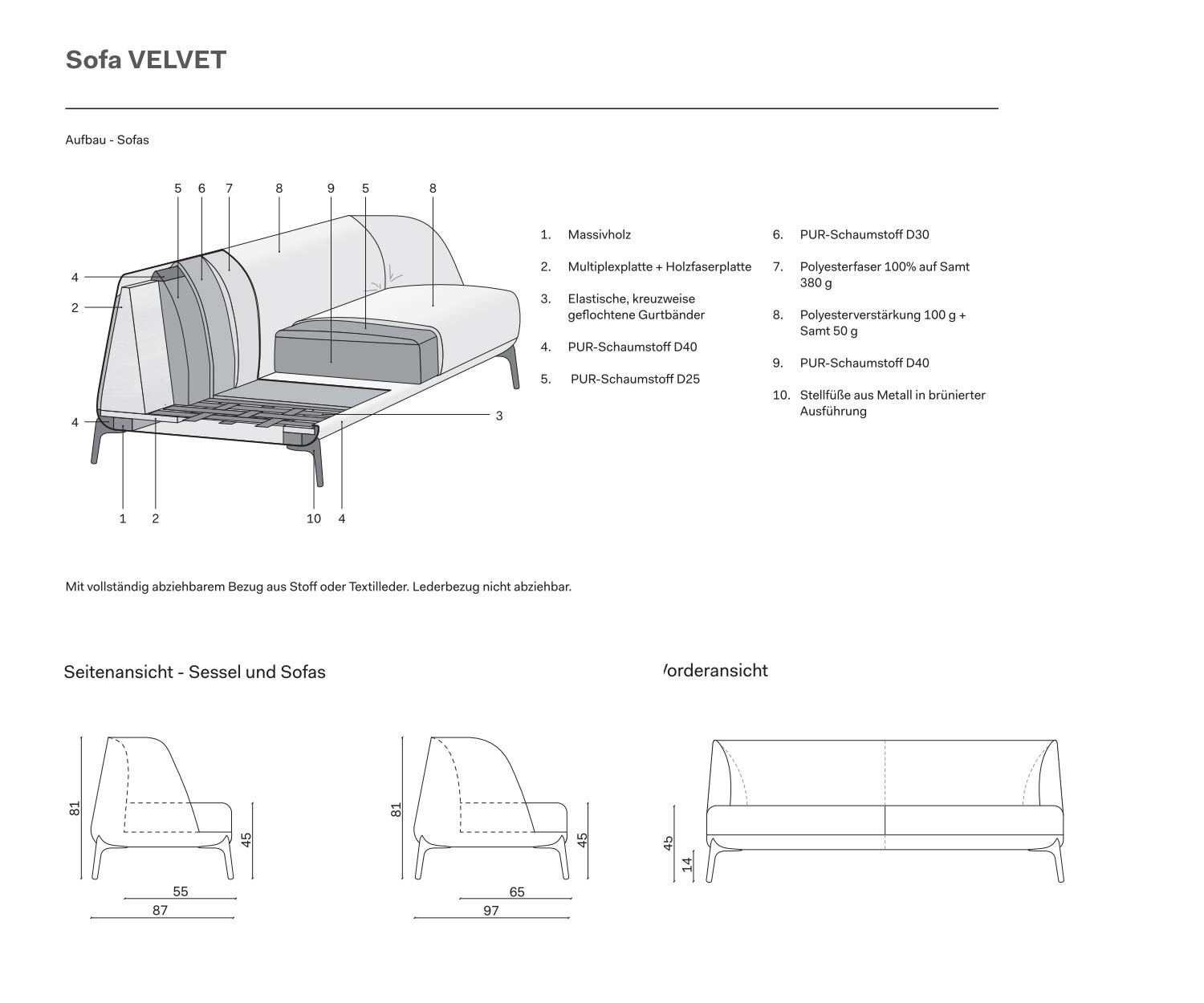Novamobili Dimensions du canapé design Velvet