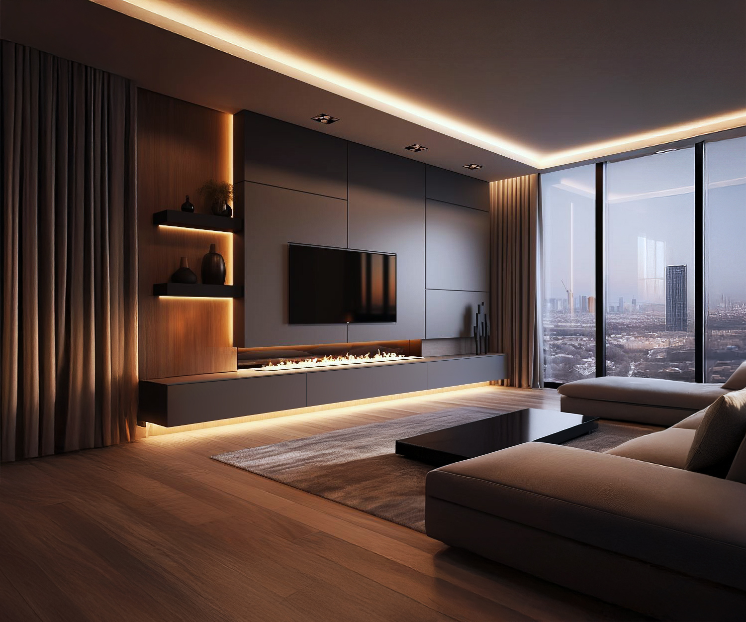 Wohnwand mit Kamin Wohnwand mit Kamin