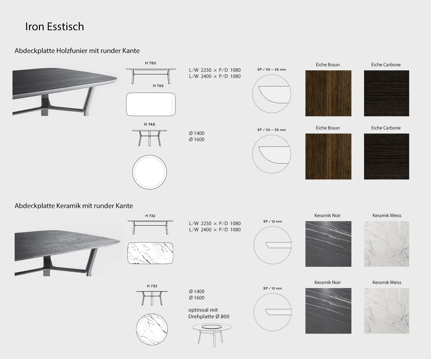 Iron Design table à manger de Livitalia Esquisse Variantes Dimensions Dimensions