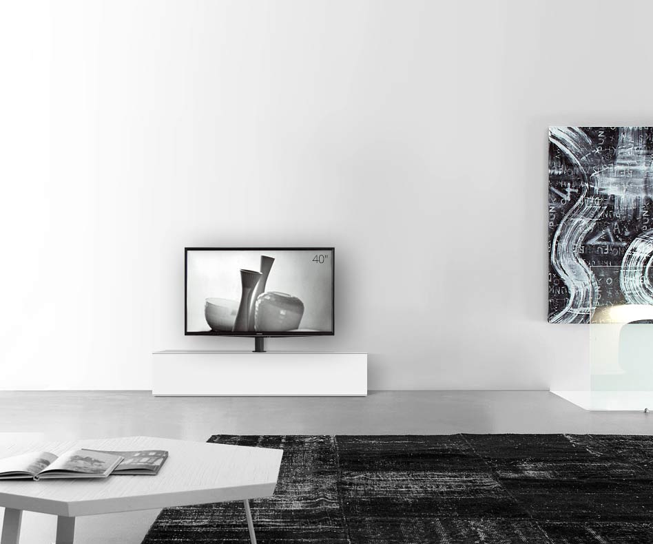 Design lowboard configurator met TV-houder basisbreedte 150 33,5 54,6 midden mat wit Design lowboard configurator met TV-houder basisbreedte 150 33,5 54,6 midden mat wit