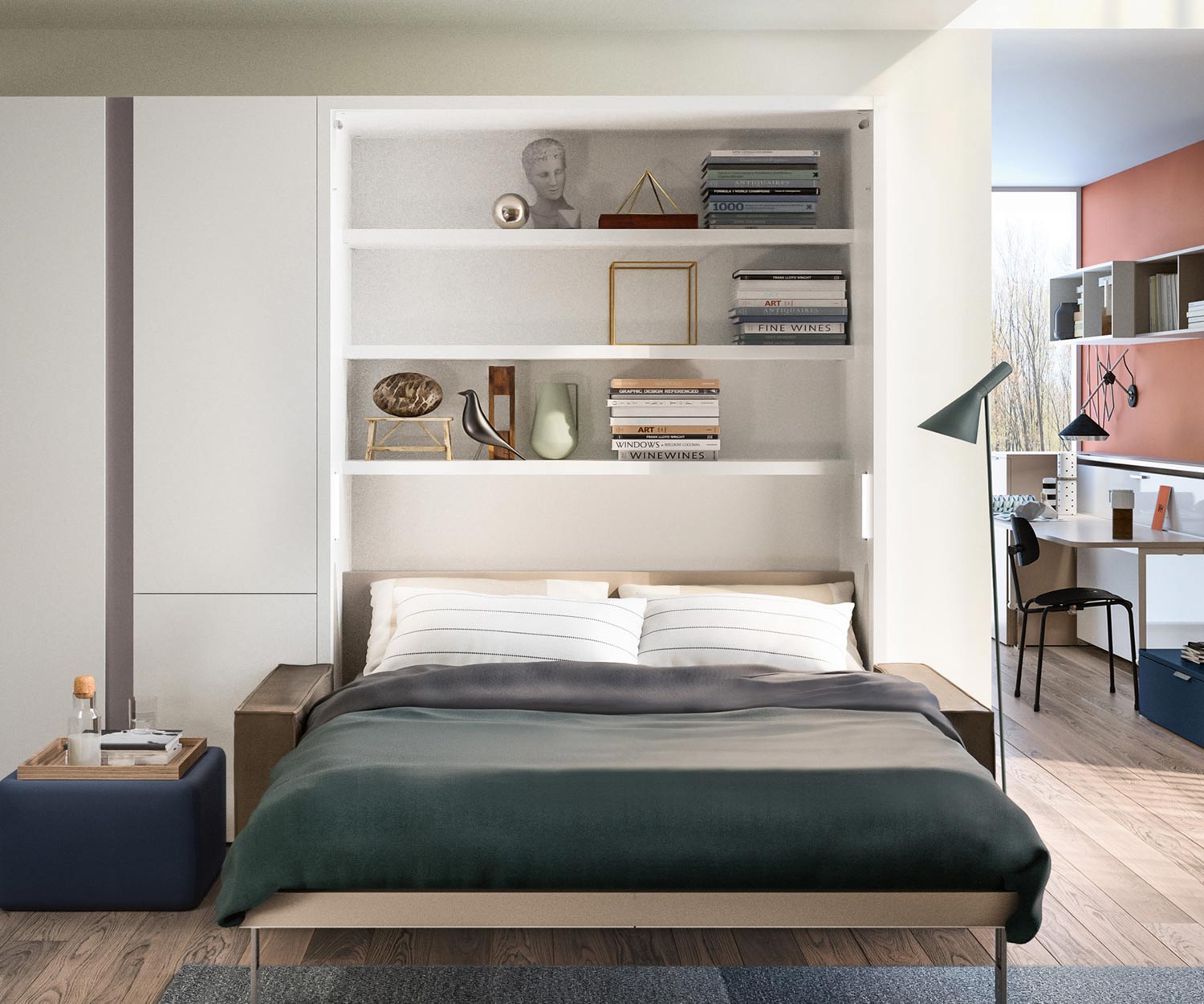 Haute qualité Clei Penelope 2 Lit-armoire avec étagère et compartiment de rangement Haute qualité Clei Penelope 2 Lit-armoire avec étagère et compartiment de rangement