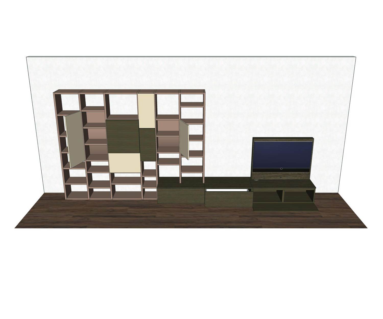 Livitalia Meuble-paroi design C45 portes ouvertes et compartiments de l'étagère comme esquisse