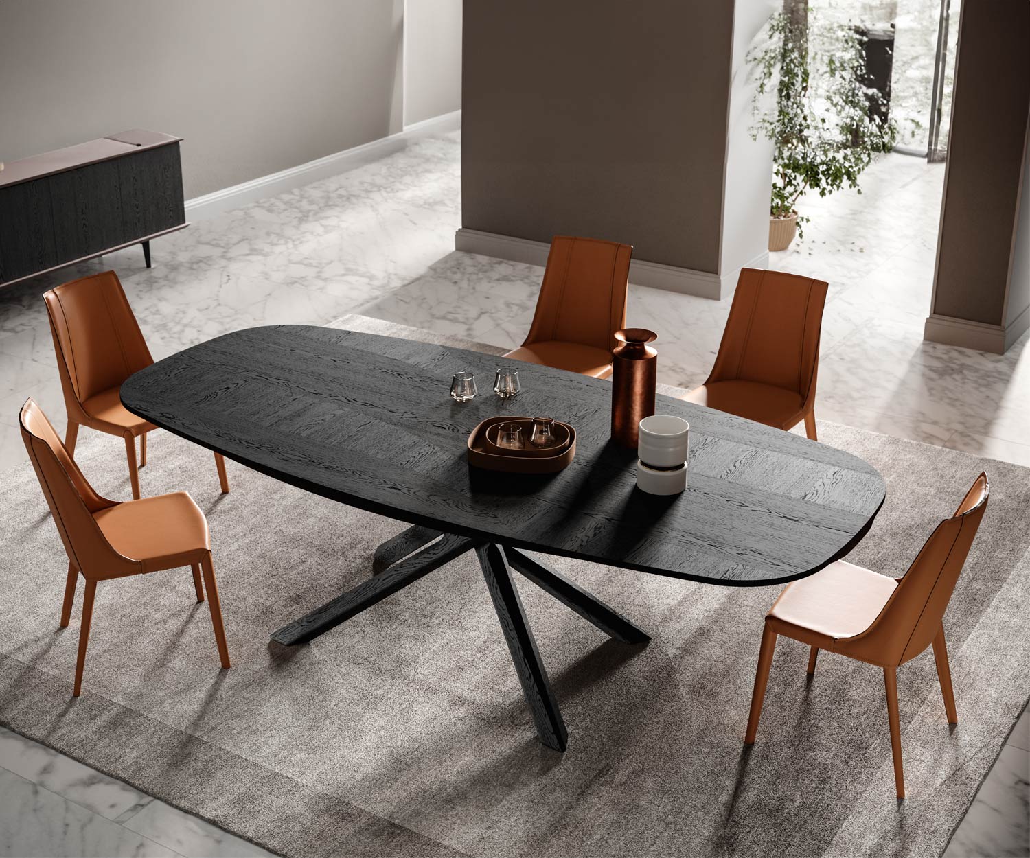 OzzioArizona Fisso T257 eettafel met kruispoten zwart hout eiken OzzioArizona Fisso T257 eettafel met kruispoten zwart hout eiken