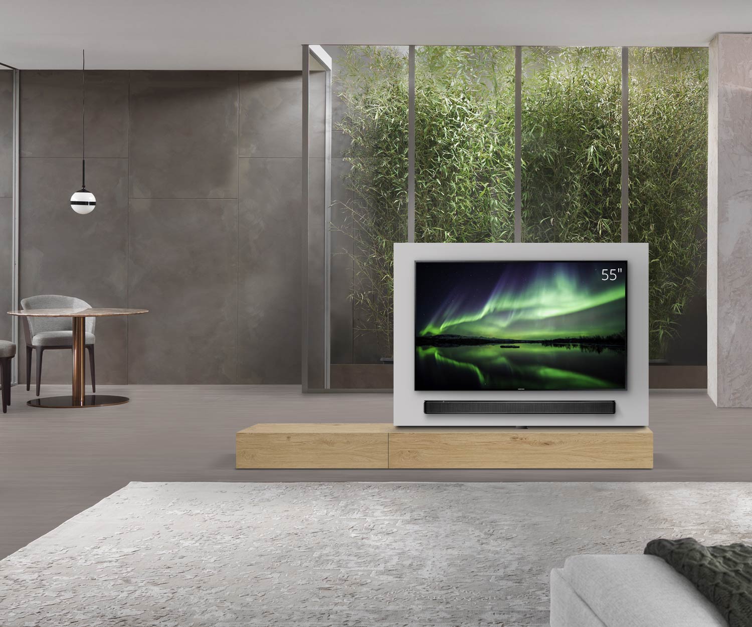 Livitalia Roto Design Lowboard Séparation de pièce avec panneau TV pivotant L150 65 H25 P56 EiHe B90li oBox