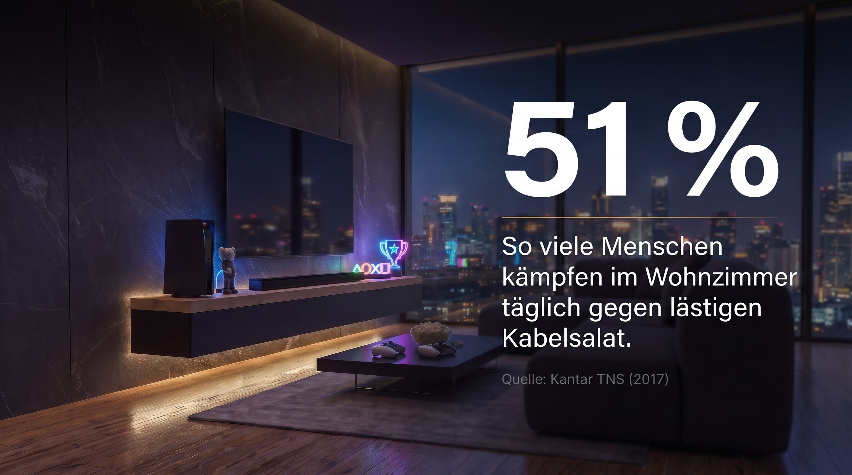 51 % – C'est le nombre de personnes qui luttent quotidiennement contre l'encombrement des câbles dans leur salon.