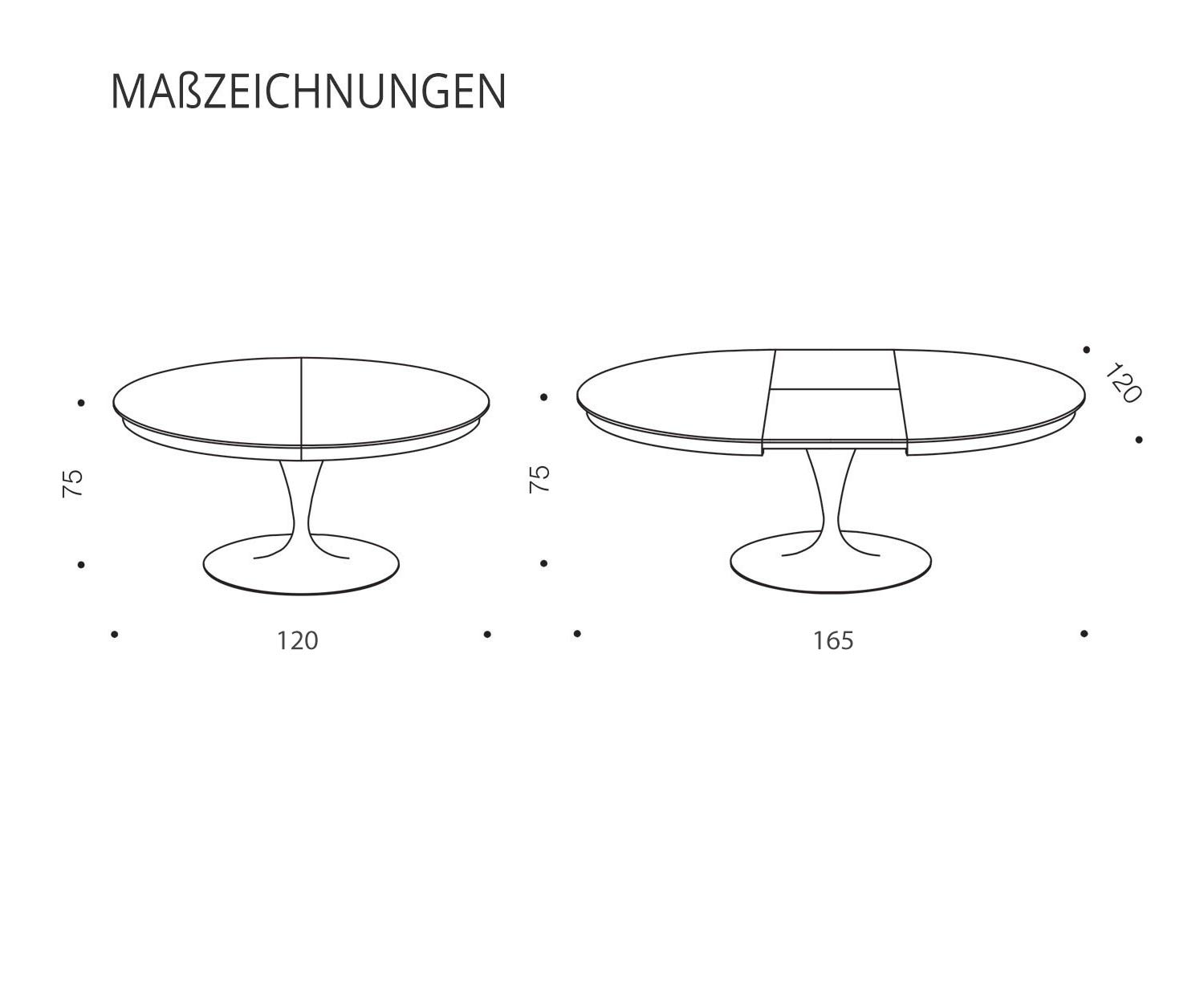 Table de salle à manger Eclipse de haute qualité Dimensions dessin d'esquisse