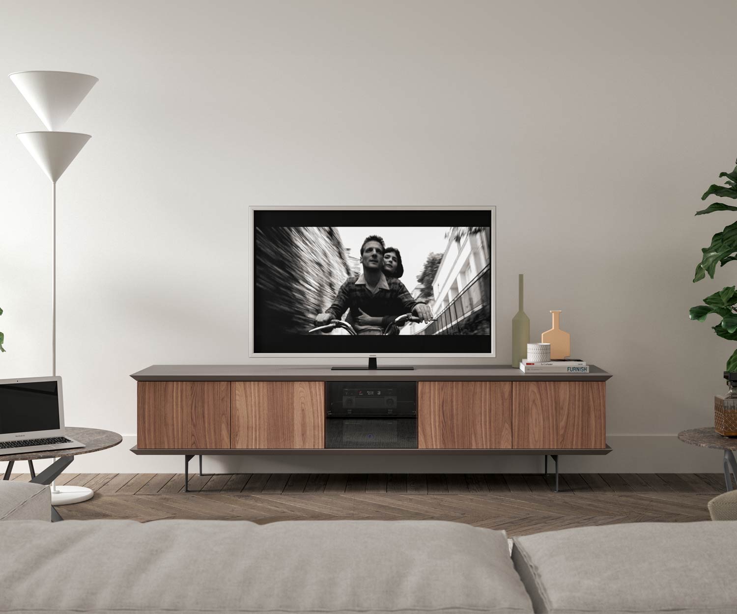 TV lowboard met glazen deur voor technologie TV lowboard met glazen deur voor technologie