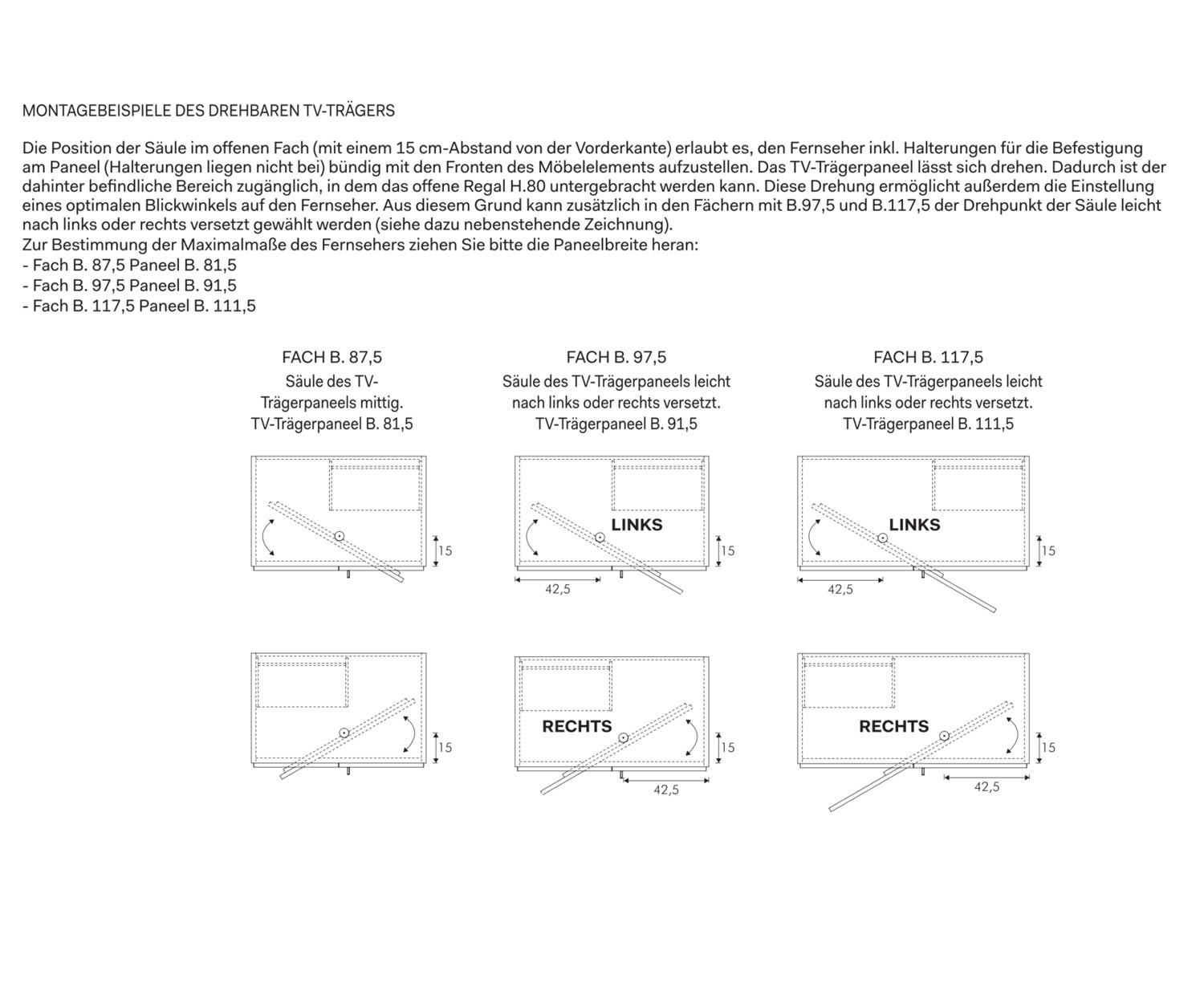 Compartiment TV Modules Largeurs Esquisse Dimensions Dimensions Compartiment TV Modules Largeurs Esquisse Dimensions Dimensions
