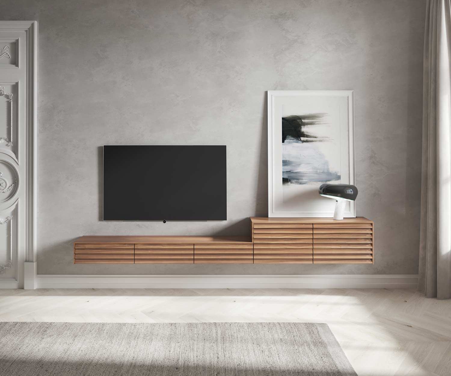 Punt Sussex Design configurator hangend design lowboard aan de muur met TV Punt Sussex Design configurator hangend design lowboard aan de muur met TV