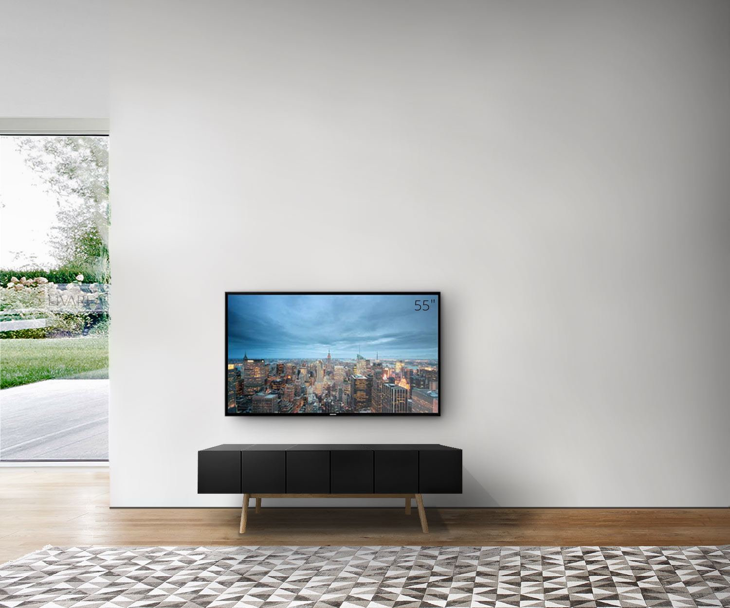 al2 Design lowboard MOS I KO 005 B breedte 150 cm body zwart poten eiken