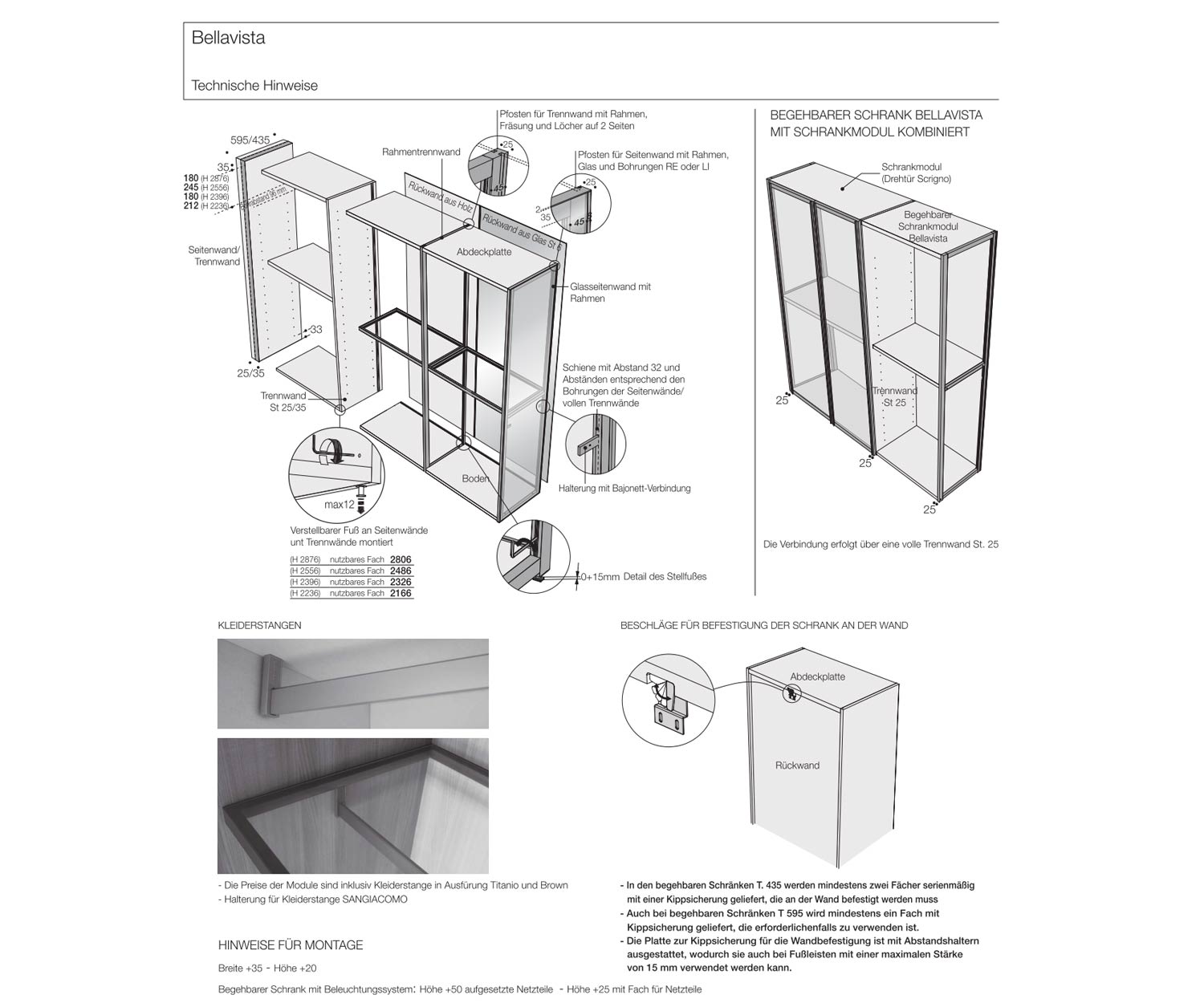 Livitalia Bellavista kleedkamerontwerpsysteem Technische gegevens Livitalia Bellavista kleedkamerontwerpsysteem Technische gegevens