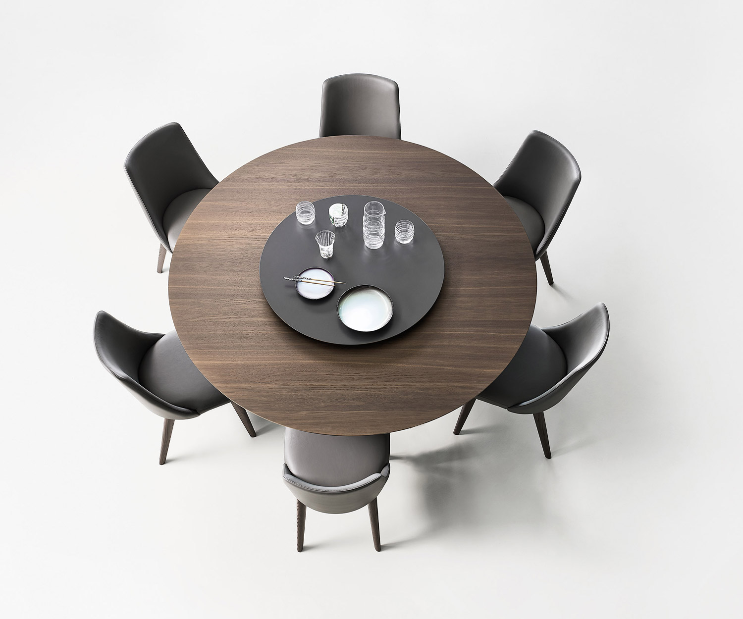 Table de salle à manger ronde Livitalia Design Iron avec plateau tournant en option et finition en chêne brun