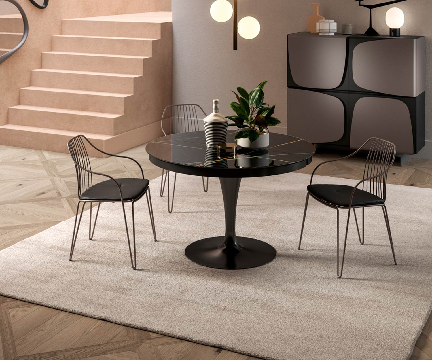 Ozzio Table Eclipse avec structure en métal massif laqué noir Black Pearl Ozzio Table Eclipse avec structure en métal massif laqué noir Black Pearl