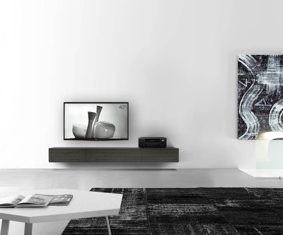 Livitalia Houten design lowboard configurator wand 210 cm 24 cm 56 cm grijs eiken