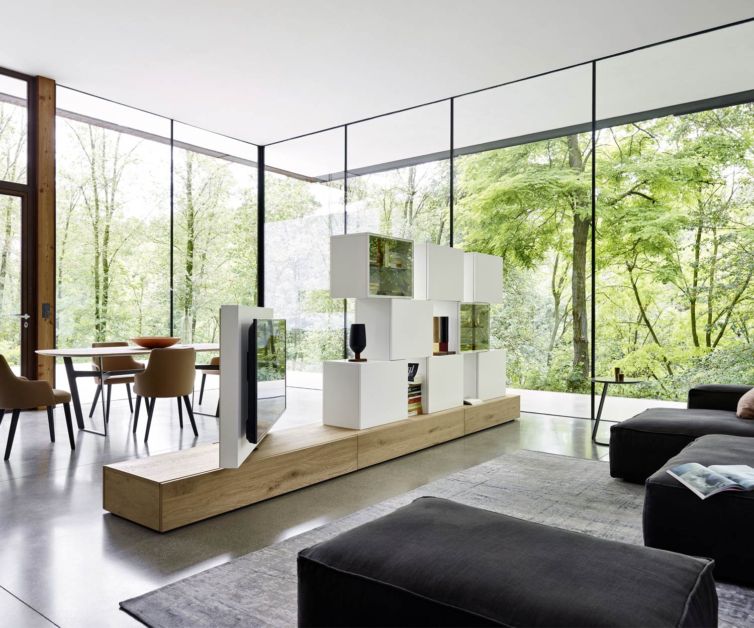 Modern Livitalia Ruimteverdeler design wandmeubel C46 in eiken fineer en wit mat gelakt Modern Livitalia Ruimteverdeler design wandmeubel C46 in eiken fineer en wit mat gelakt
